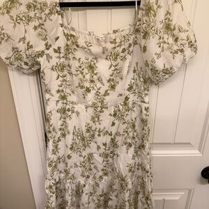 Floral Green and White Dress